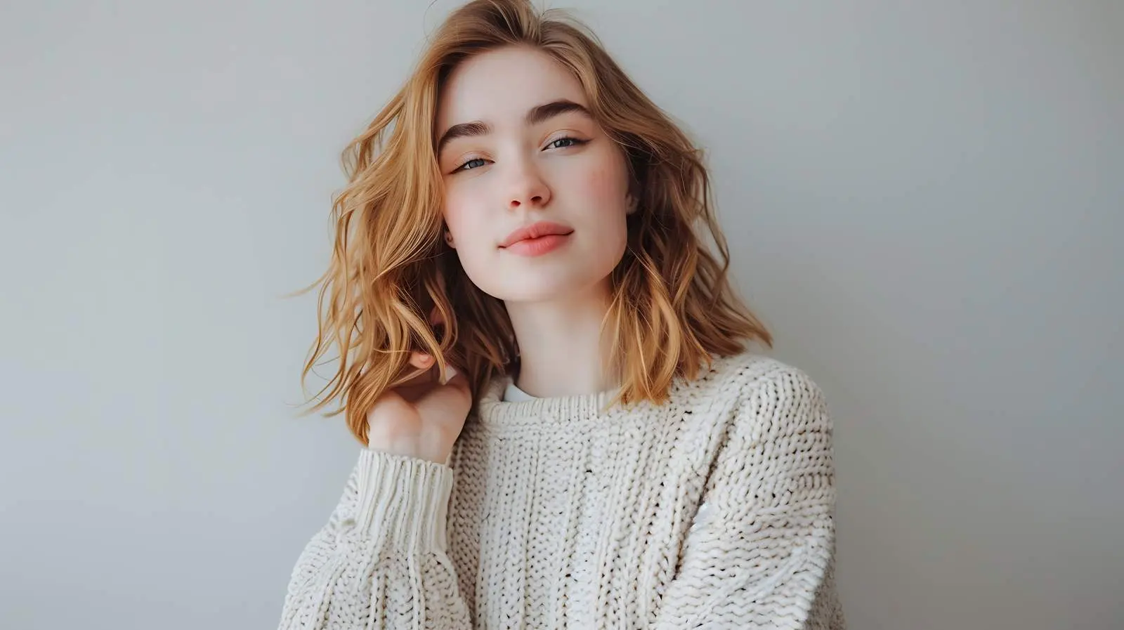 Young Woman in Beige Knitted Sweater — free download from Dotvec