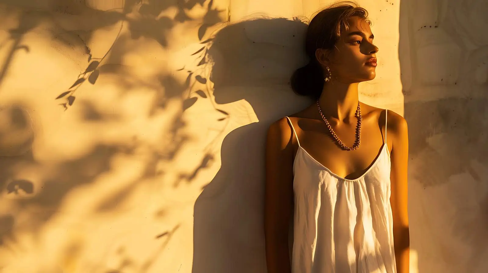 Elegant Woman in Linen Dress with Necklace — free download from Dotvec