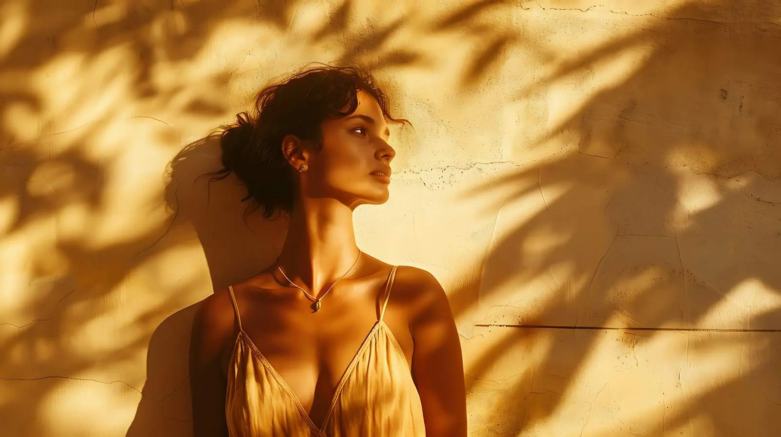 Elegant Young Woman in Linen Dress and Necklace – free long image from Dotvec