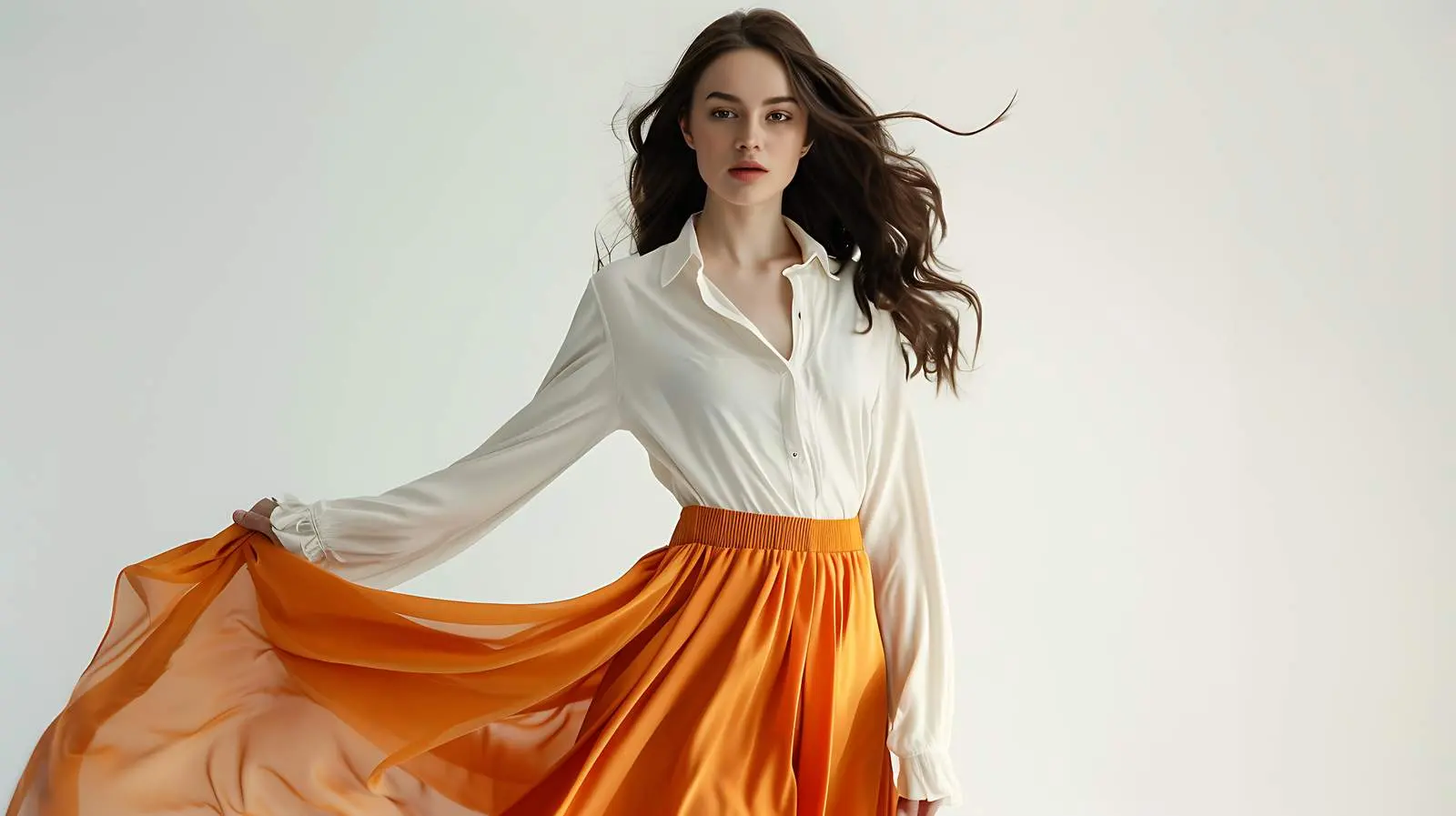 Young Woman in Long Skirt and White Blouse – free pose image from Dotvec