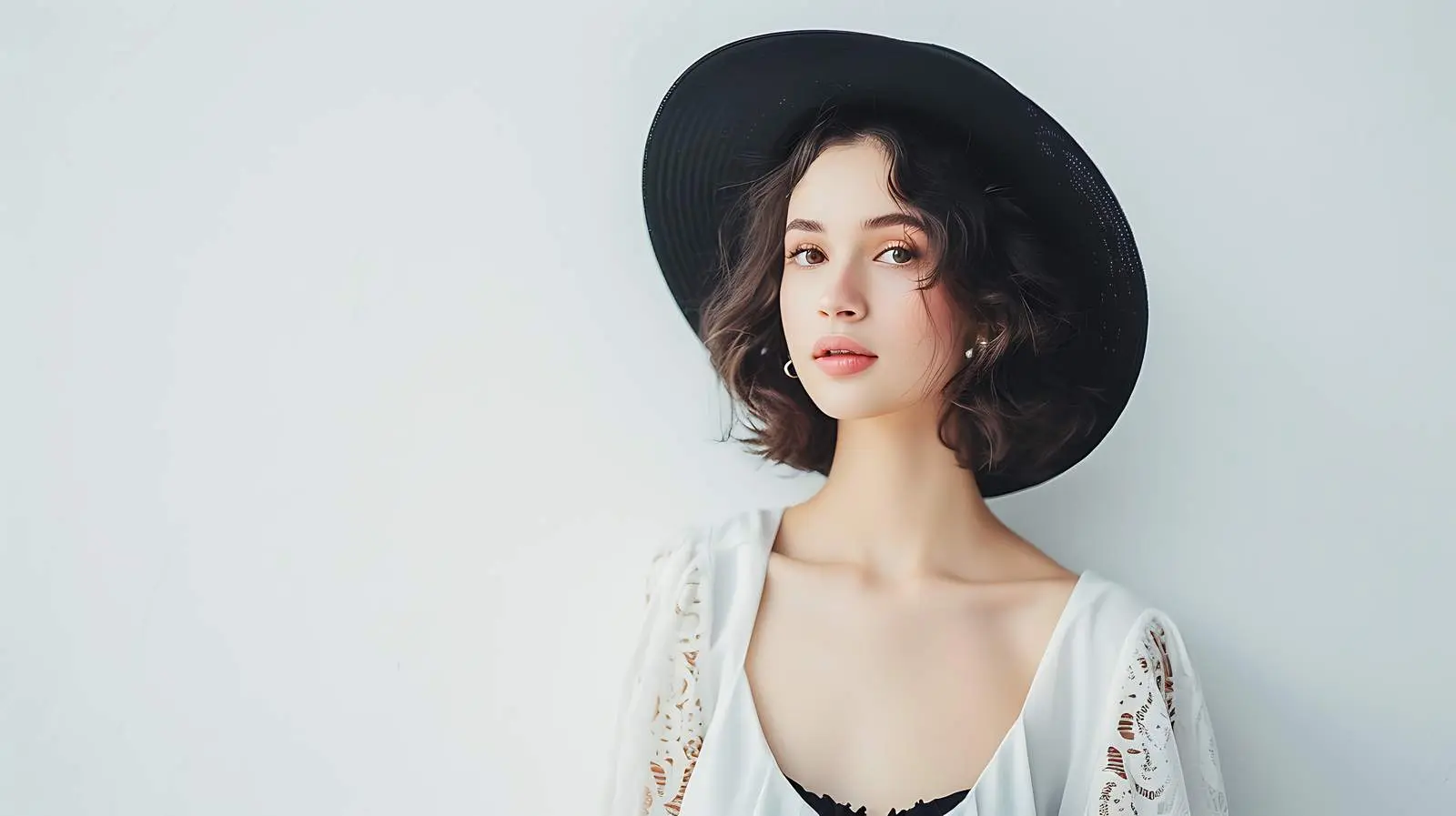 Elegant Woman in White Dress and Black Hat – free confident image from Dotvec