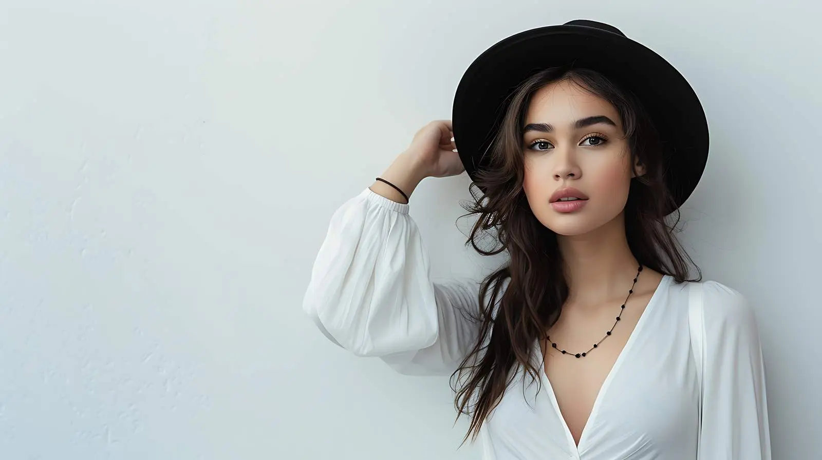 Elegant Woman in White Dress and Black Hat – free pose image from Dotvec