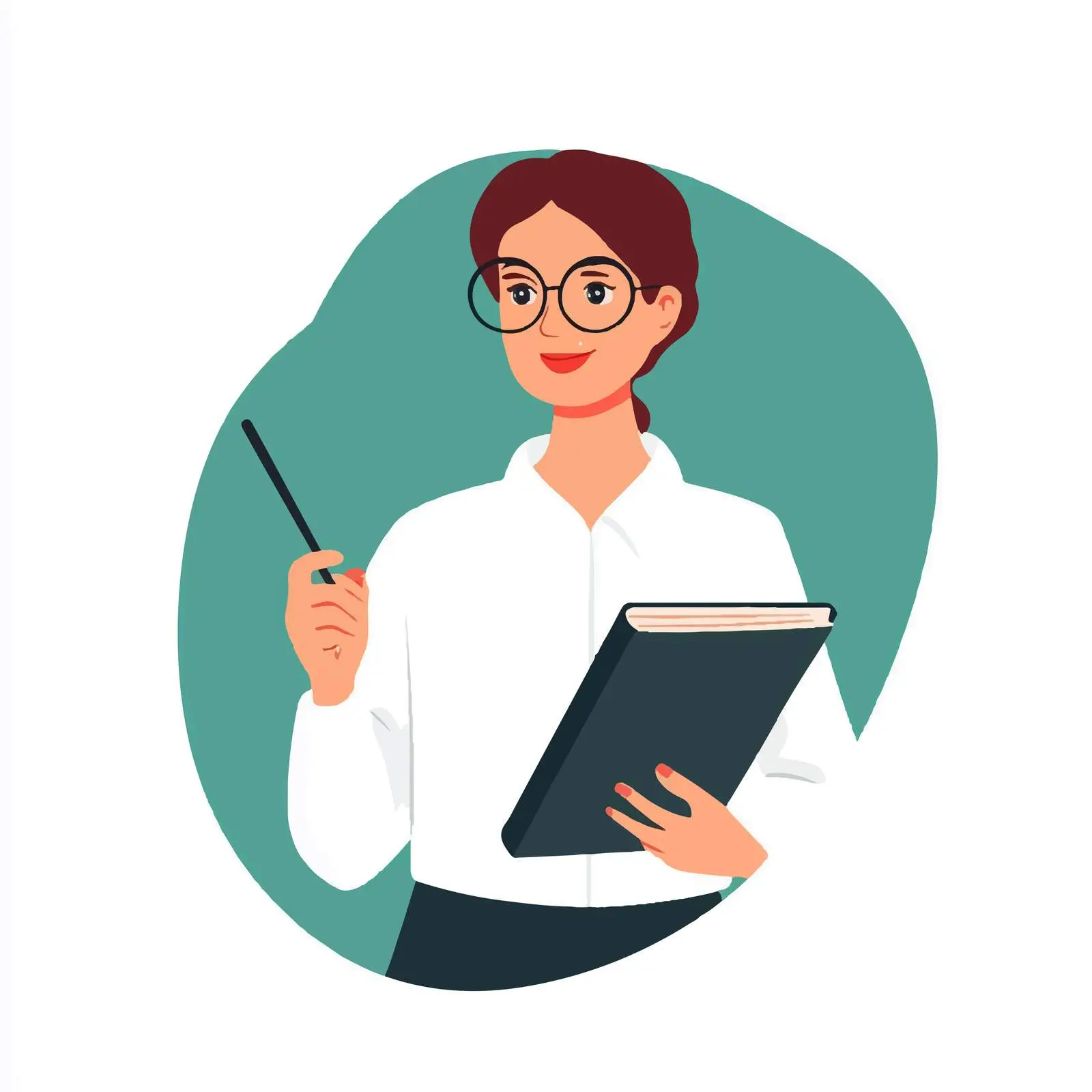 Young Teacher Teaching with Pointer and Book — free download from Dotvec