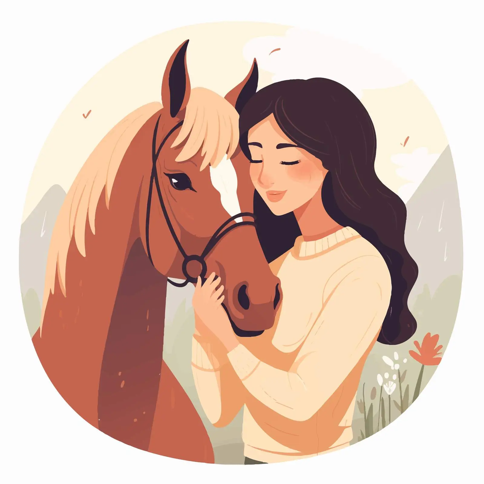 Young Woman with Horse: Love and Friendship — free download from Dotvec
