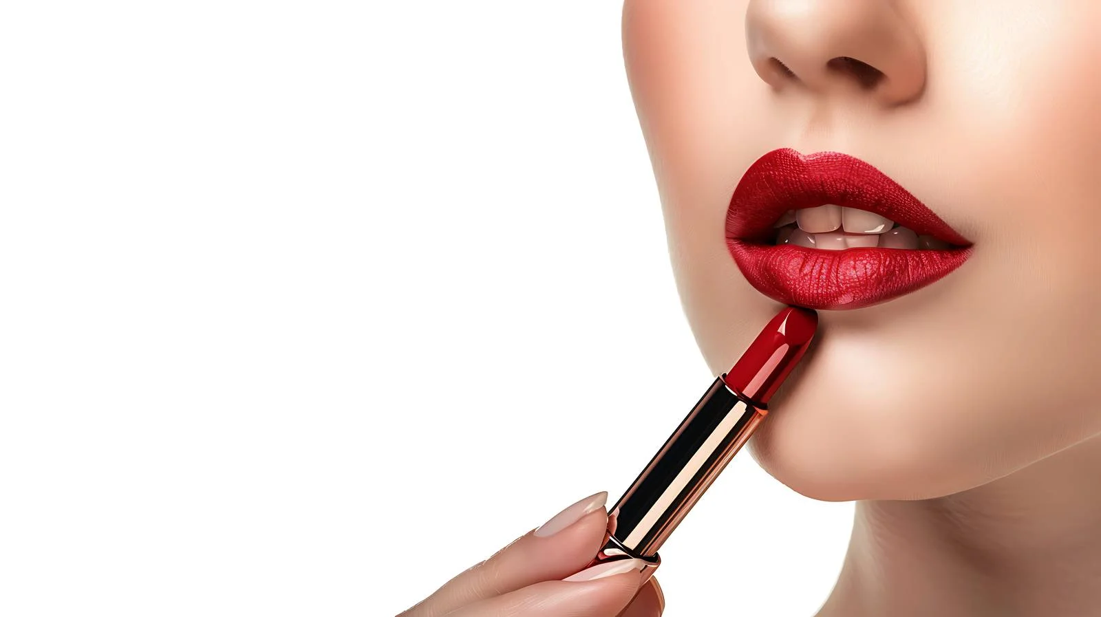 Elegant female applies lipstick, lips close-up — free download from Dotvec