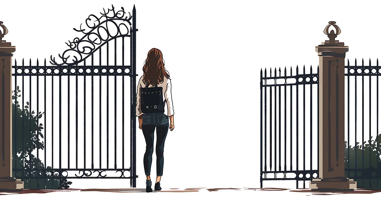 Elegant woman entering park near metal structure — free download from Dotvec