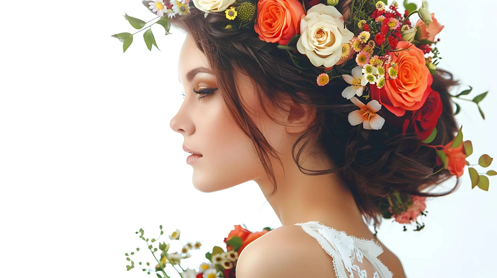 Elegant Young Woman with Floral Hair — free download from Dotvec