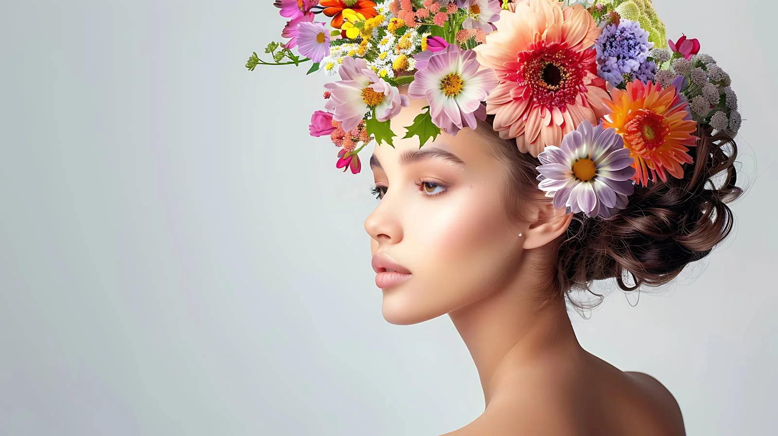 Elegant Beauty Model with Floral Hair — free download from Dotvec