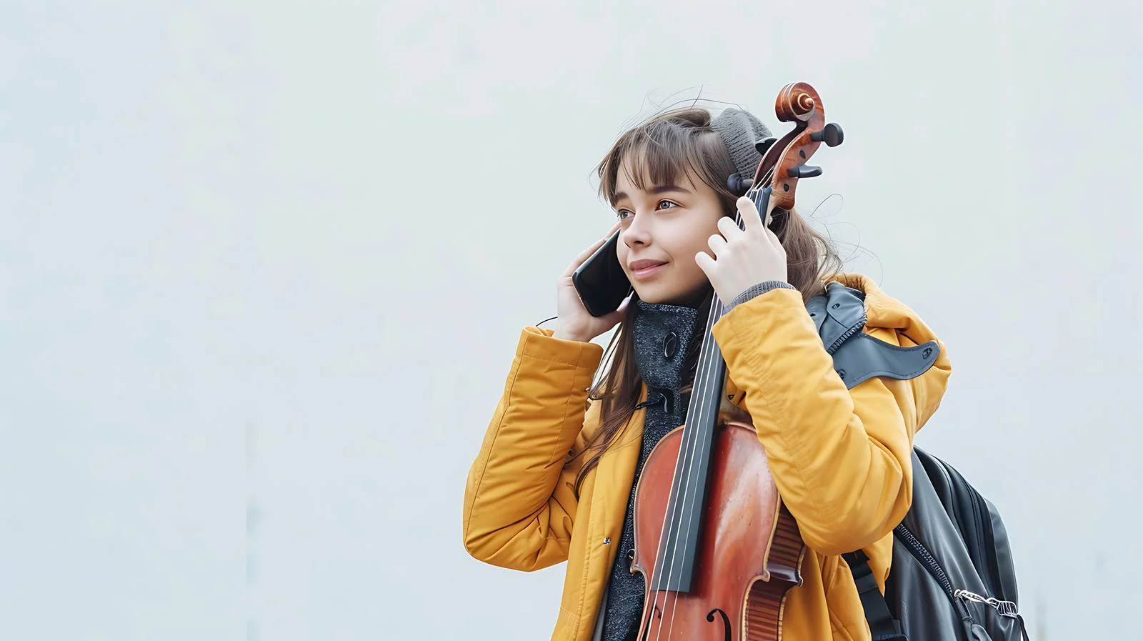 Professional Woman with Violin Case Speaking — free download from Dotvec
