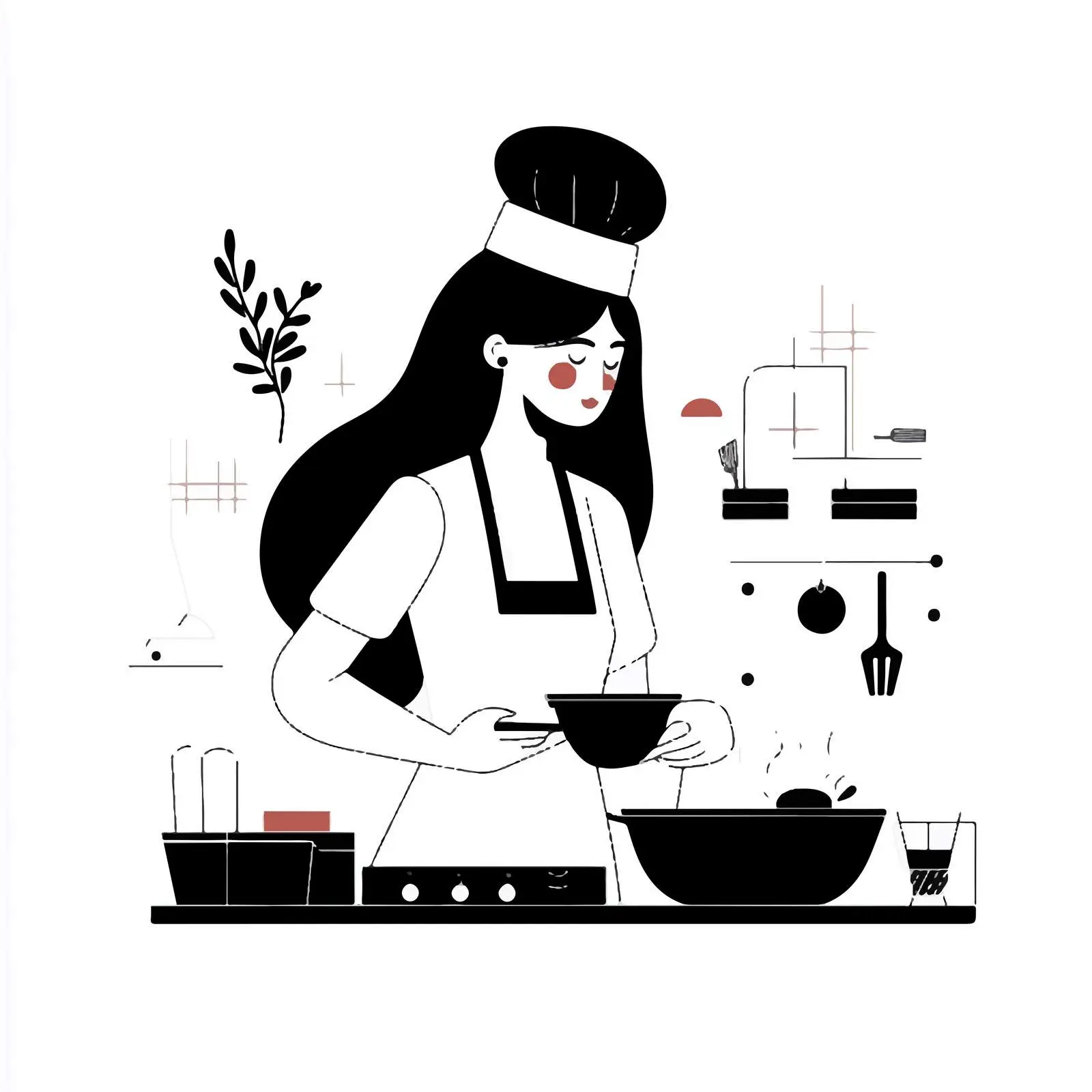 Young Woman Chef with Kitchen Utensils — free download from Dotvec