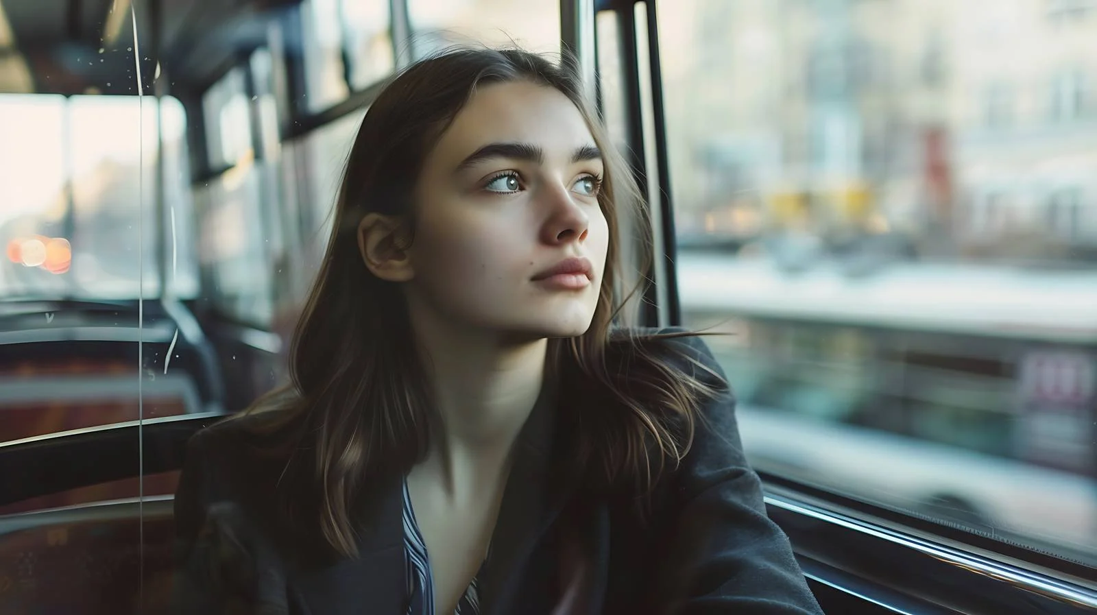 Youthful Female Commuter Gazing Through Window — free download from Dotvec