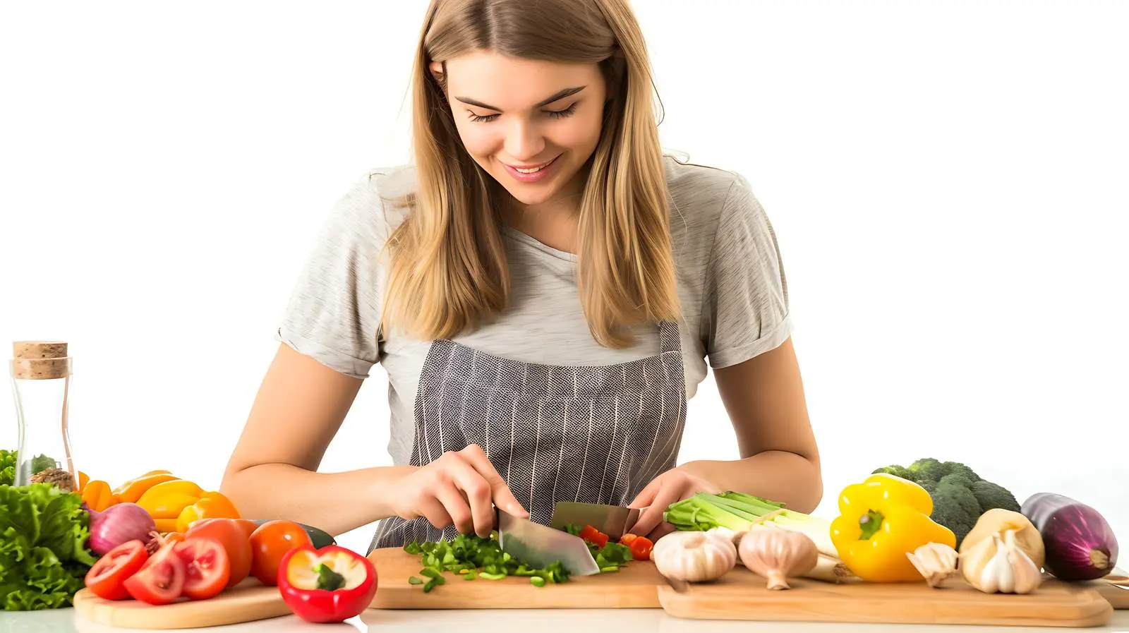 Young Woman Chopping Vegetables in Kitchen — free download from Dotvec