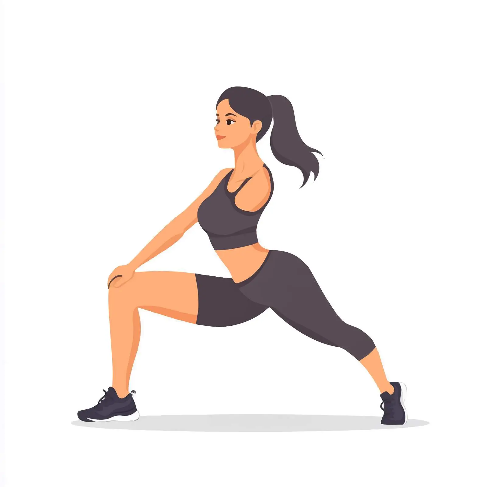 Young Woman Performing Hip Flexor Stretch Exercise – free exercise illustration image from Dotvec