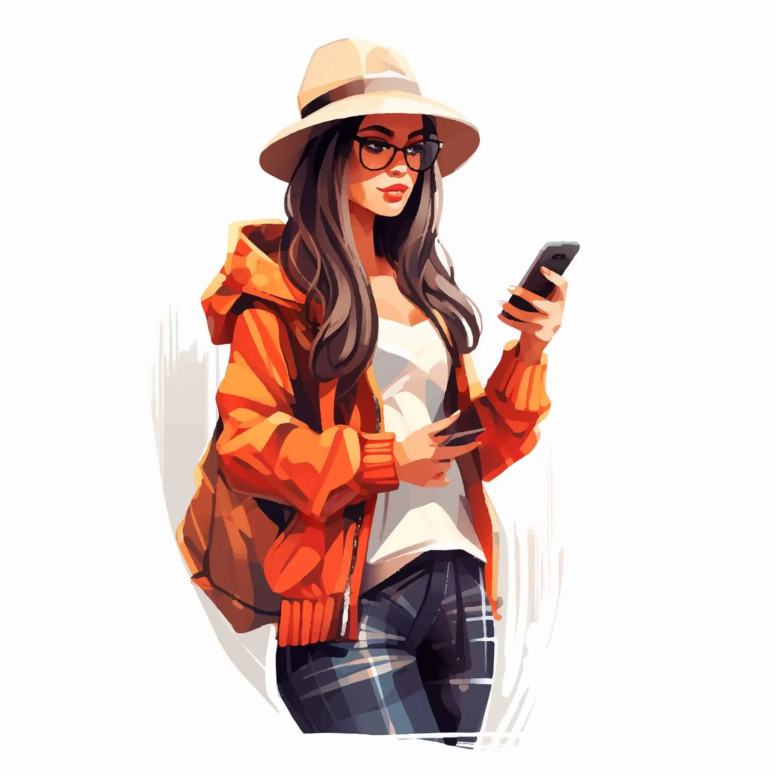 Trendy Young Woman with Smartphone in Vectors — free download from Dotvec