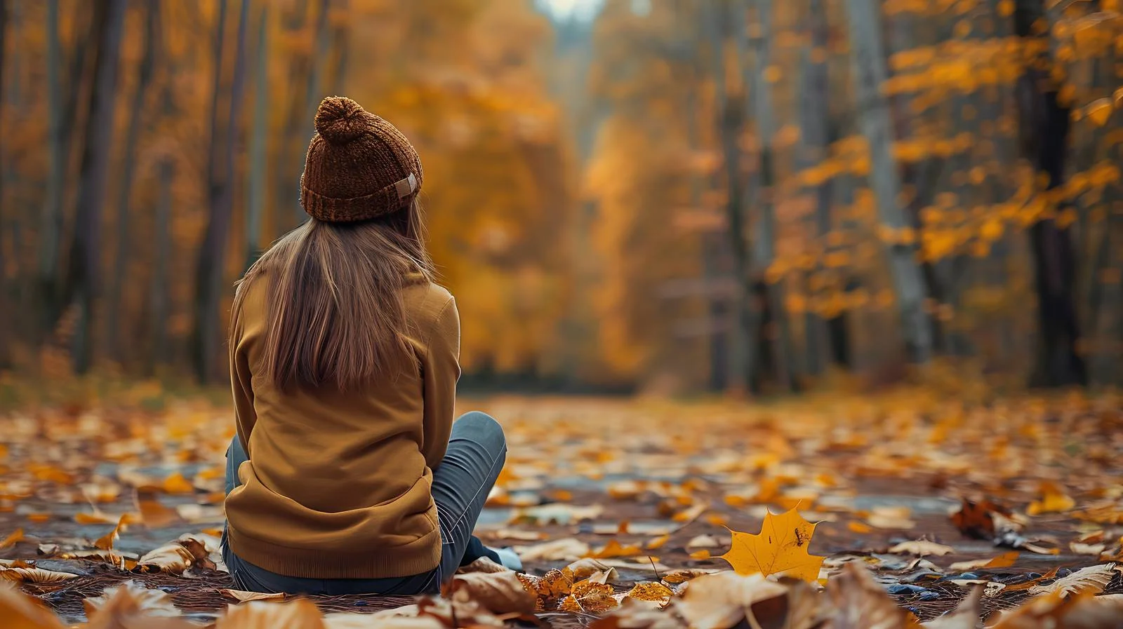 Autumn Forest Break: Serene Woman Portrait — free download from Dotvec