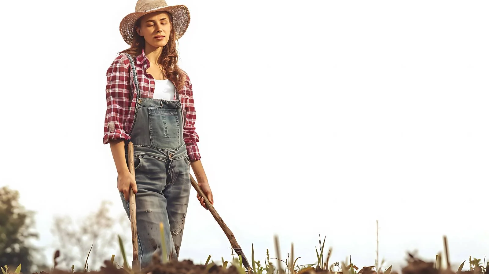 Female Farmer Hoe Field Isolated White — free download from Dotvec
