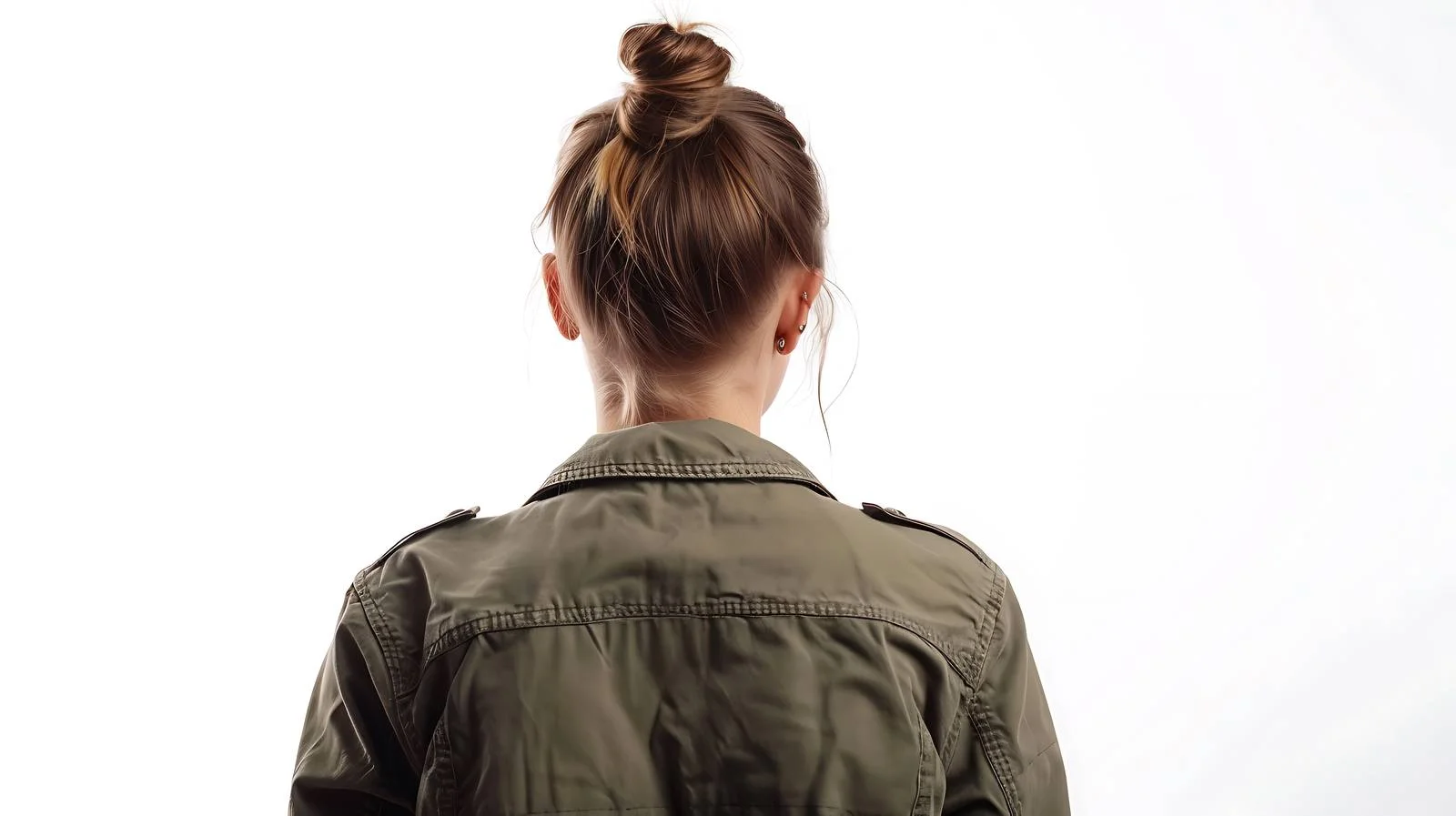 Stylish woman facing away in studio jacket — free download from Dotvec