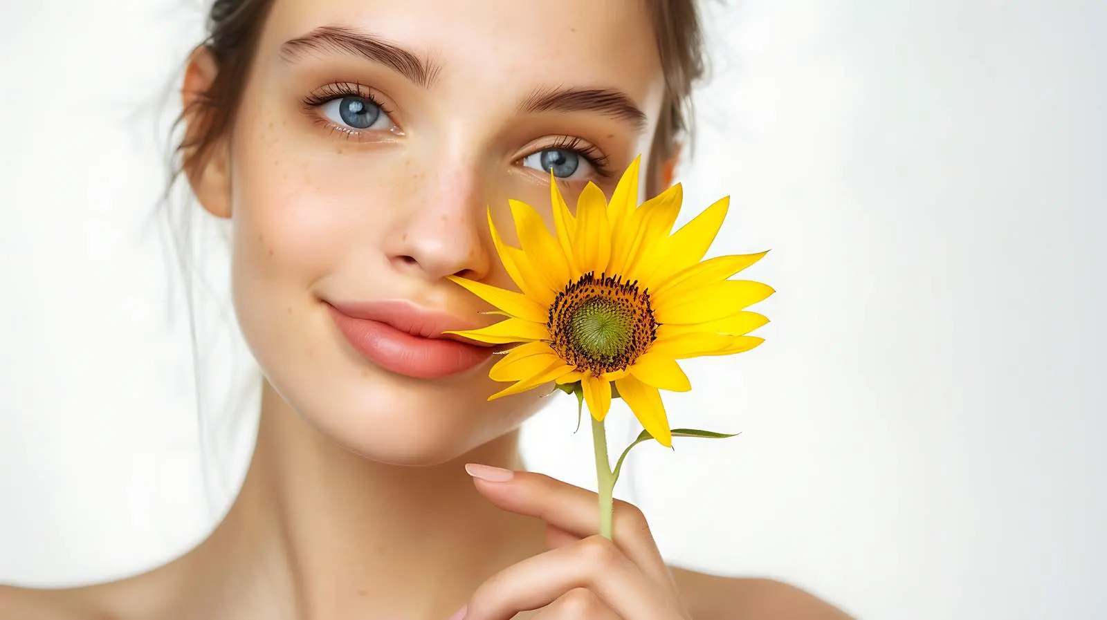 Young Woman with Yellow Sunflower Stem — free download from Dotvec