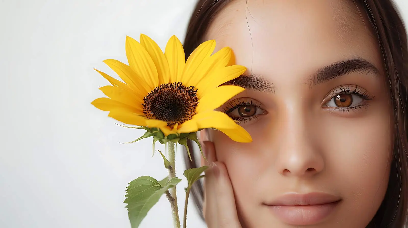 Young Woman with Yellow Sunflower Stem — free download from Dotvec