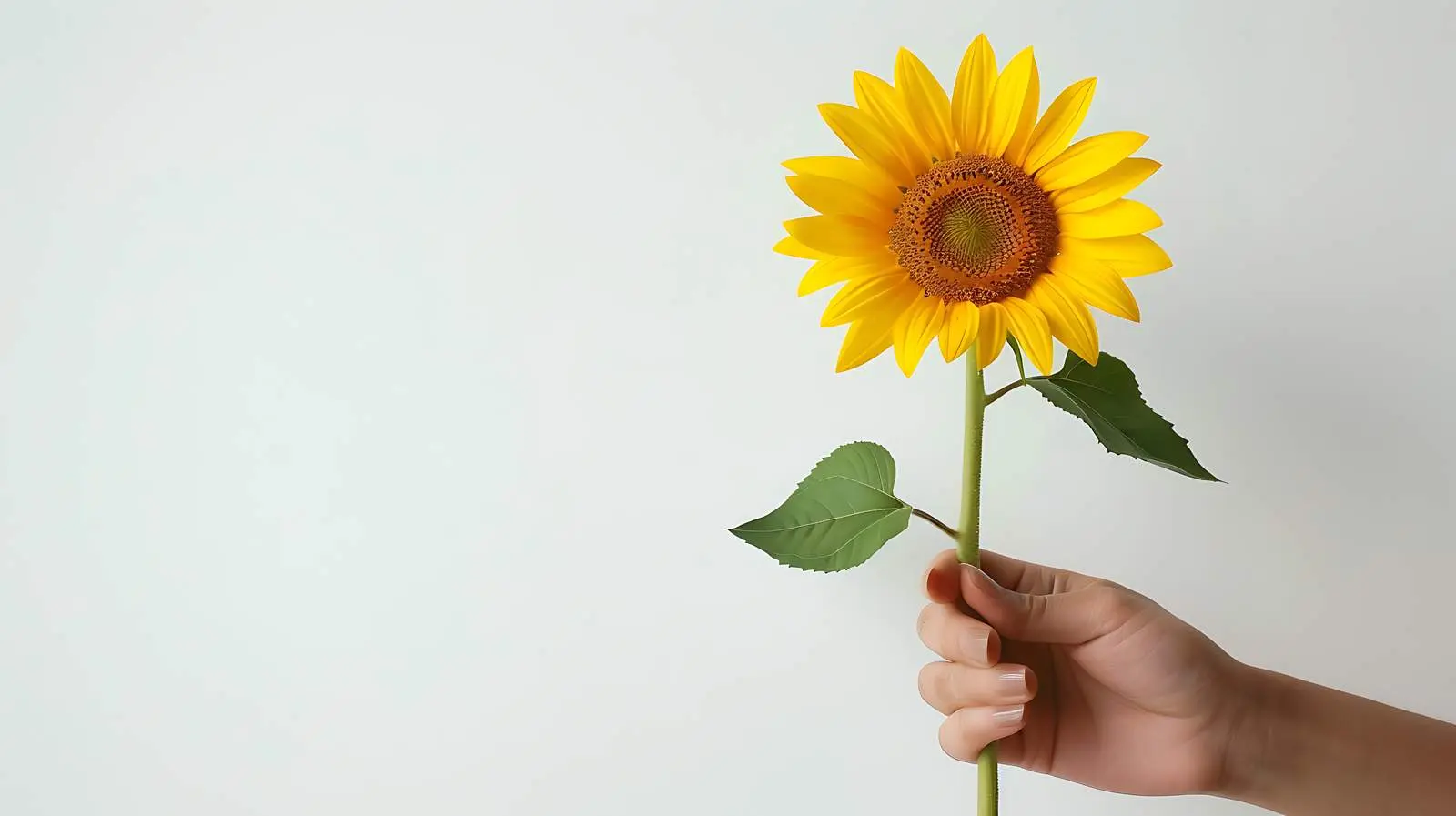 Young Woman Holding Yellow Sunflower on White Background – free positive vibes image from Dotvec