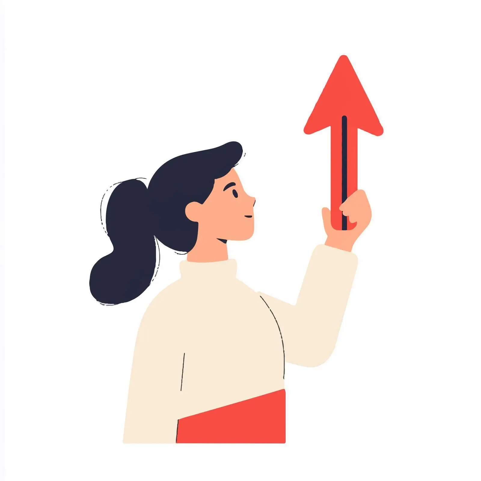 Young Woman Holding Upward Red Arrow Vector — free download from Dotvec