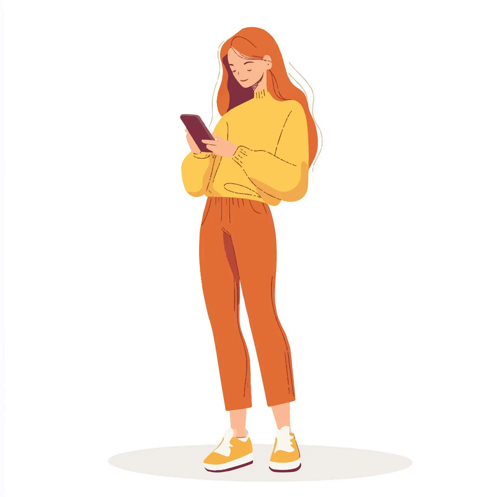Young Woman with Mobile Phone Vector Illustration — free download from Dotvec