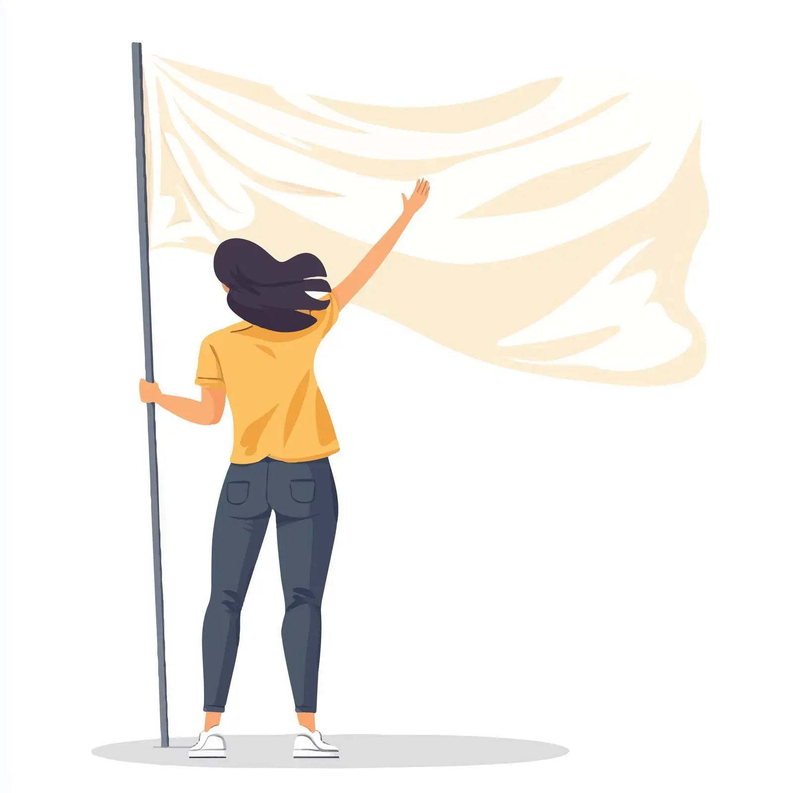 Young Woman Holding White Flag of Surrender Vector — free download from Dotvec