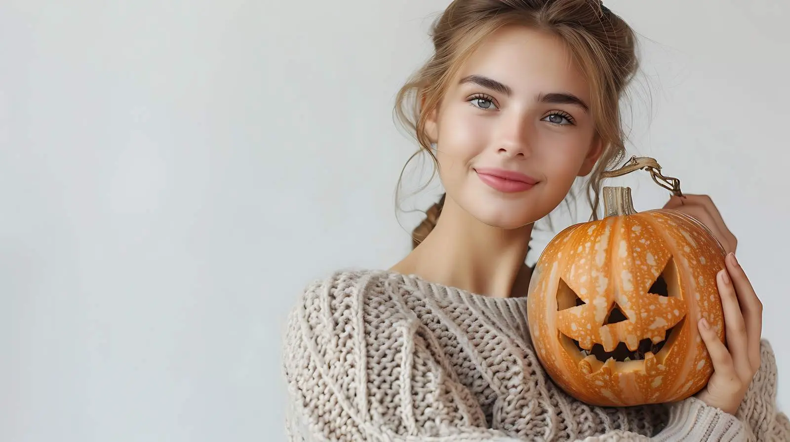 Young Woman in Beige Knitted Cardigan – free model image from Dotvec