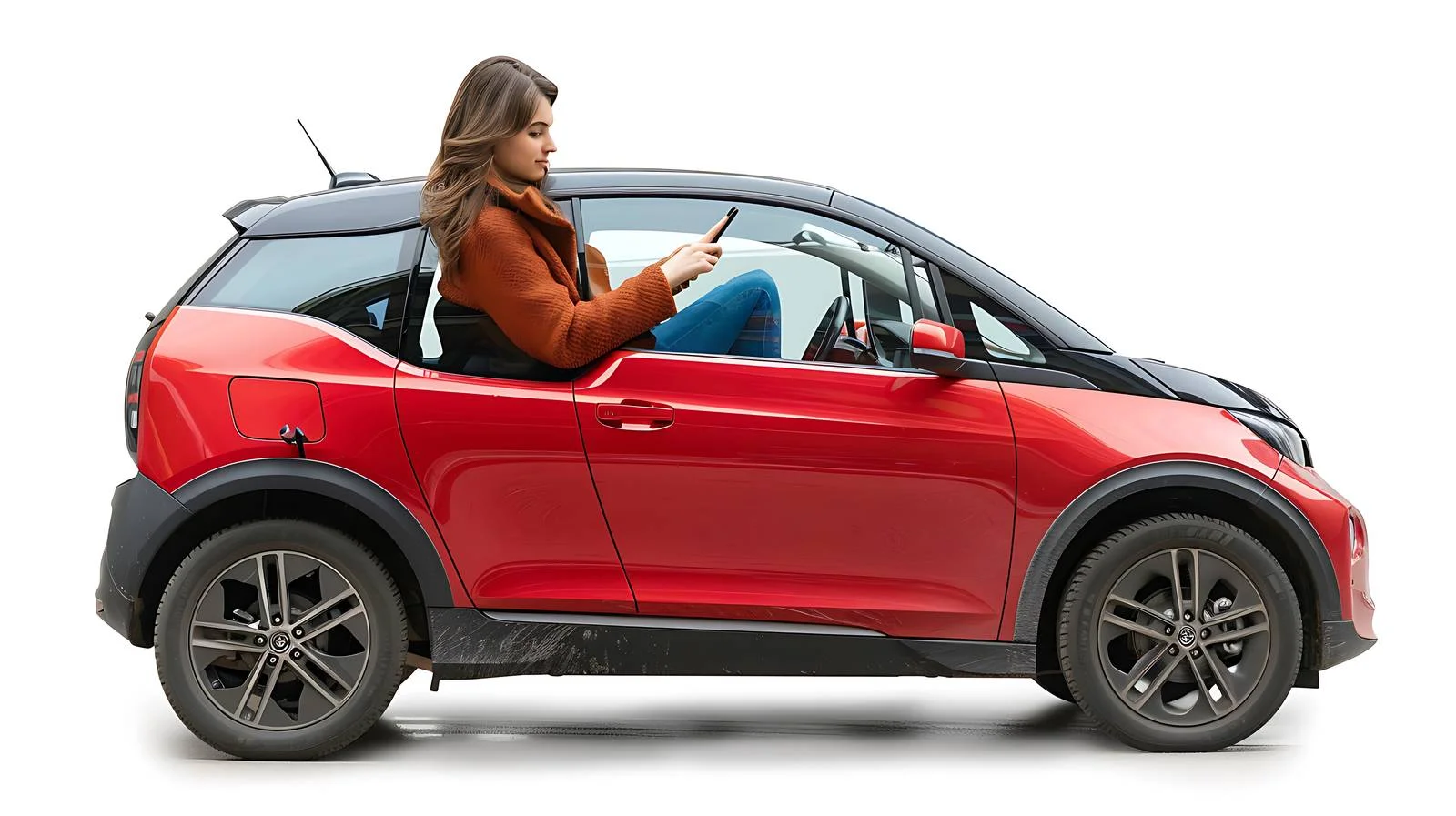 Woman Texting in Electric Car — free download from Dotvec
