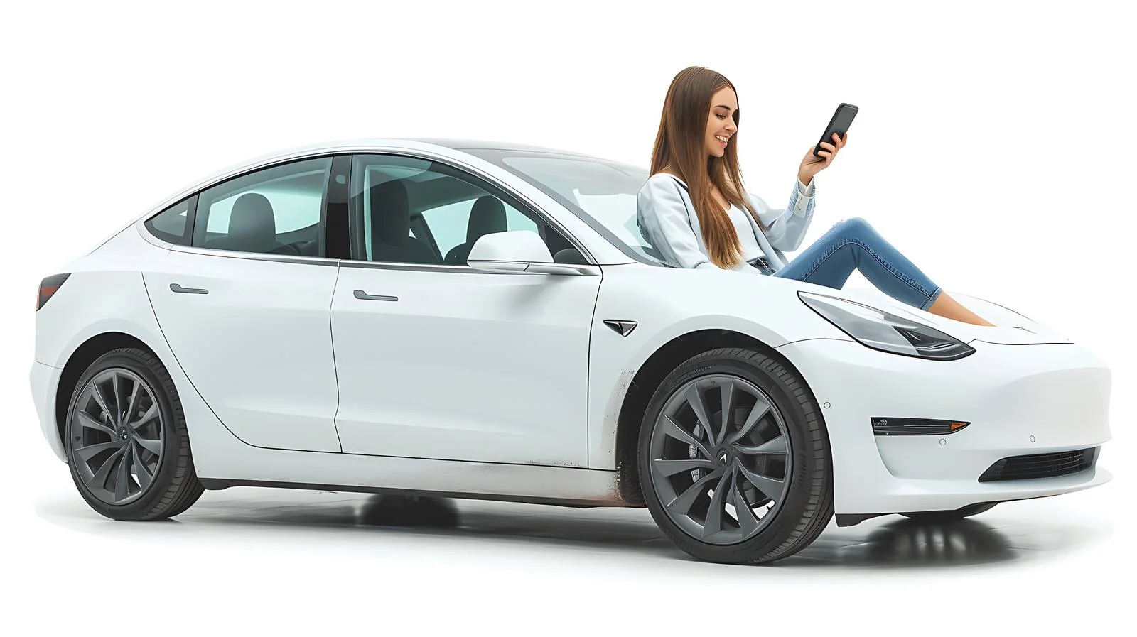 Woman in Electric Car Texting Inside — free download from Dotvec