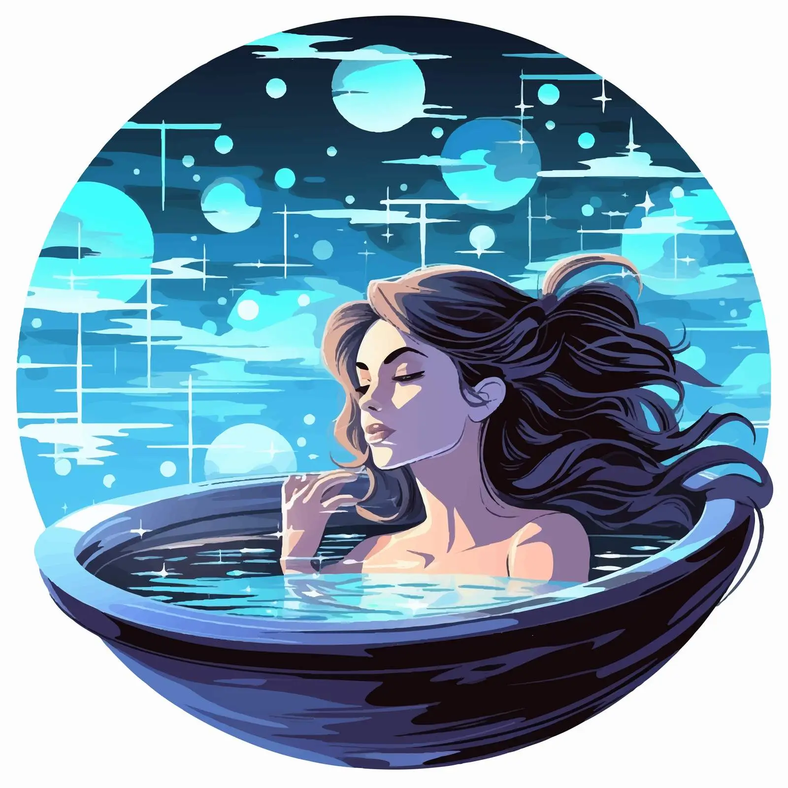 Young Woman Relaxing in Hot Tub Illustration — free download from Dotvec