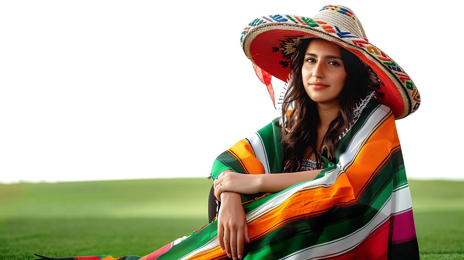 Mexican Hat Woman with Flag — free download from Dotvec