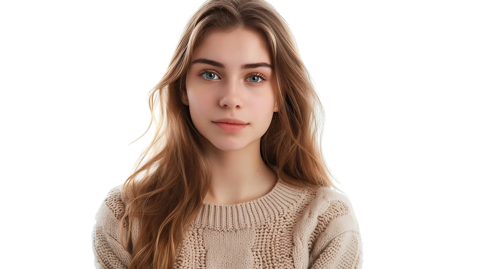 Elegant young woman studio portrait in sweater — free download from Dotvec