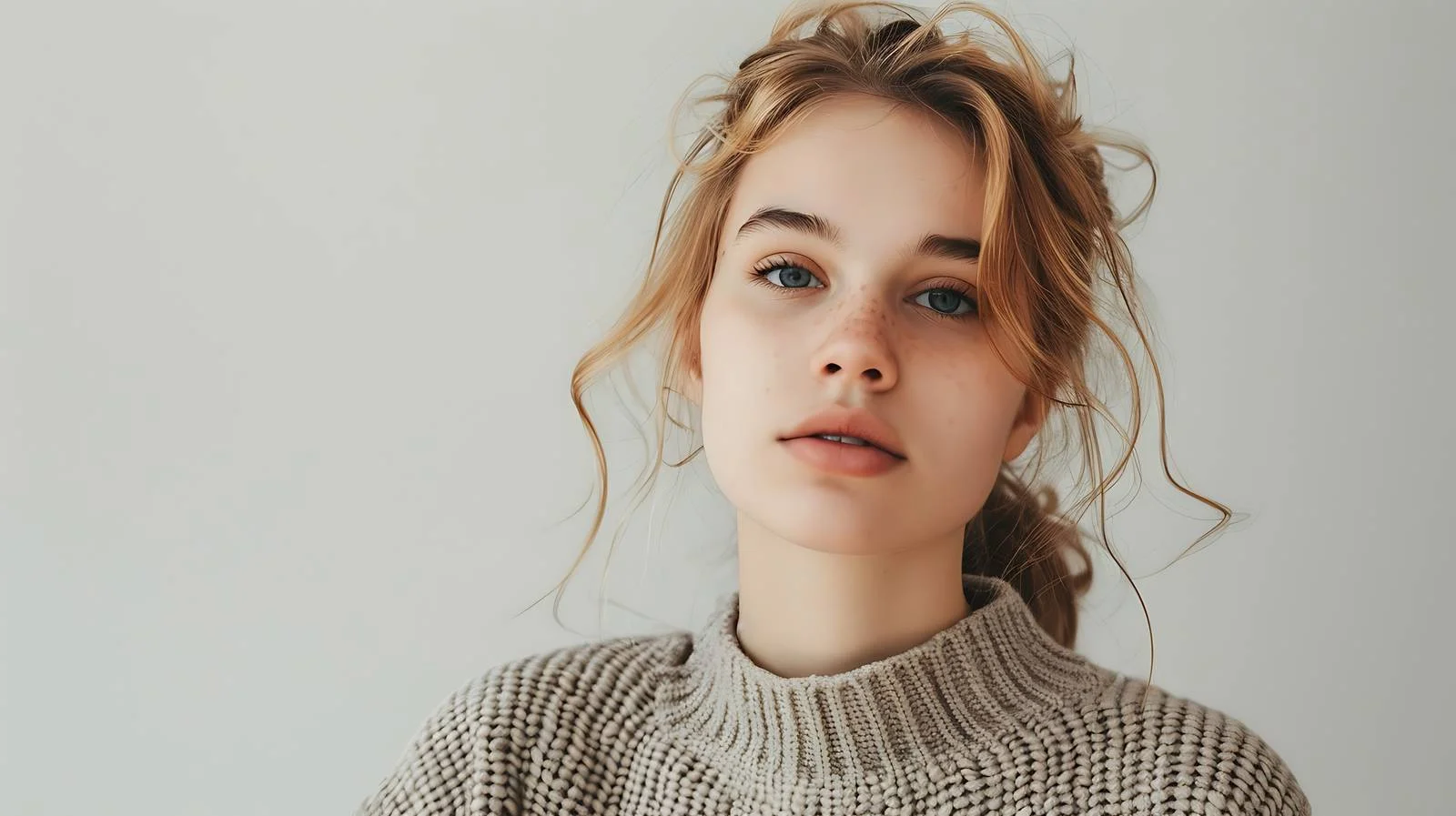 Elegant Studio Portrait of Woman in Sweater — free download from Dotvec