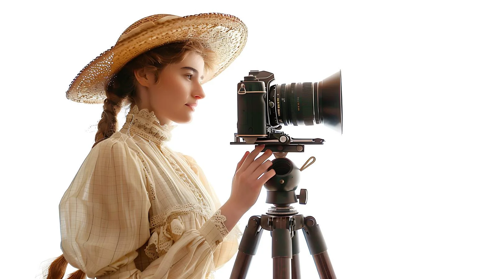 Elegant Victorian-Dressed Woman With Straw Hat – free historical costume image from Dotvec