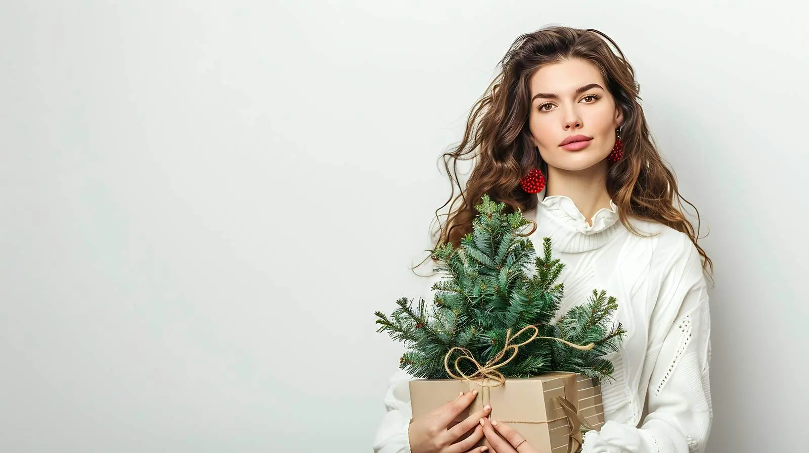 Young Woman in White Dress with Gift Box – free thoughtful image from Dotvec
