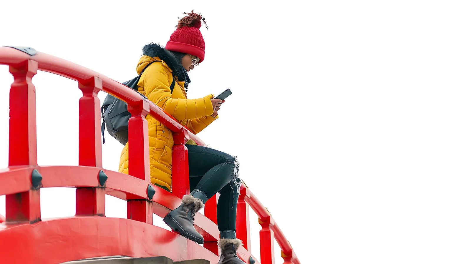 Serene woman using smartphone in chair — free download from Dotvec