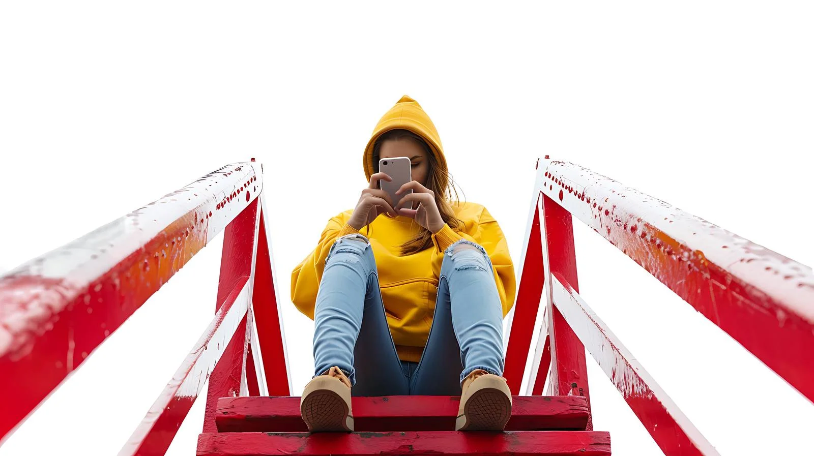 Elegant woman sitting, focused on phone — free download from Dotvec