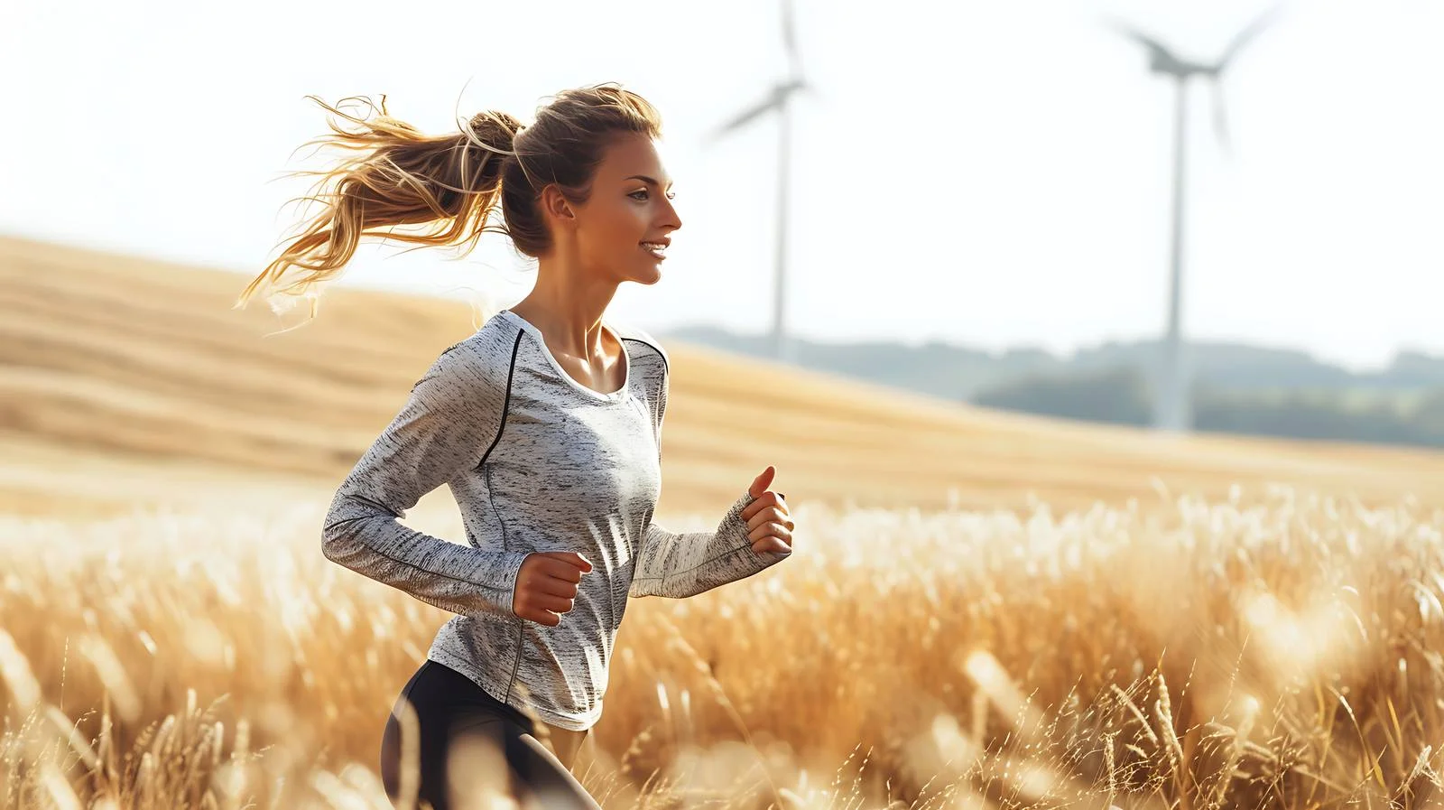 Active Woman Enjoying Windy Field Views — free download from Dotvec