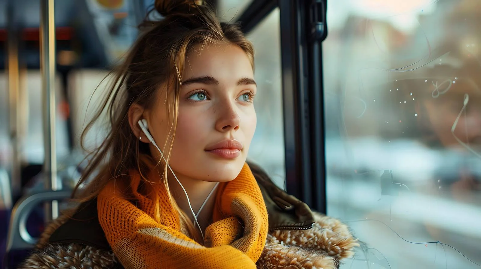 Commuter enjoying music on bus journey — free download from Dotvec