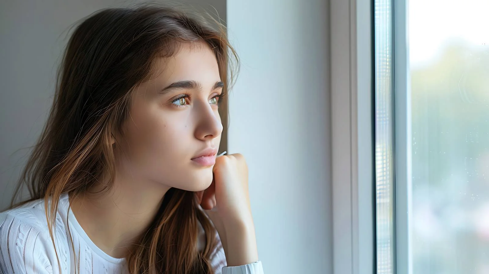 Contemplative Woman at White Window — free download from Dotvec