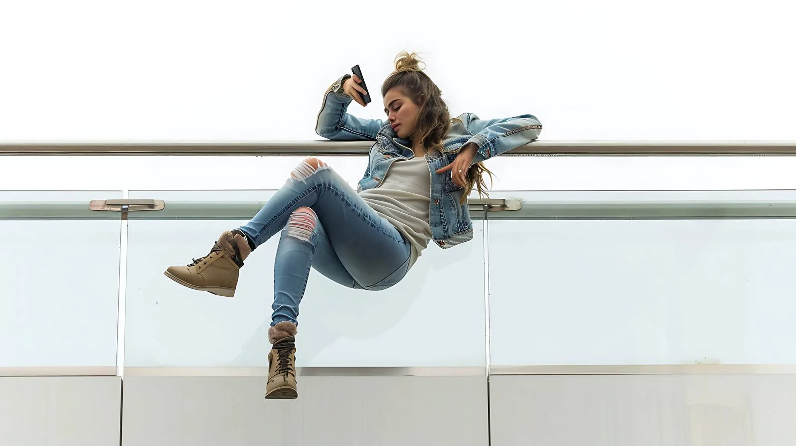 Serene Woman on Rooftop Balustrade — free download from Dotvec