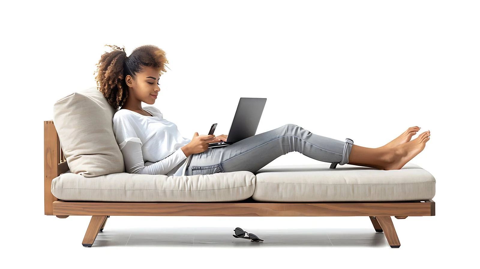 Woman Relaxing on Terrace with Phone — free download from Dotvec