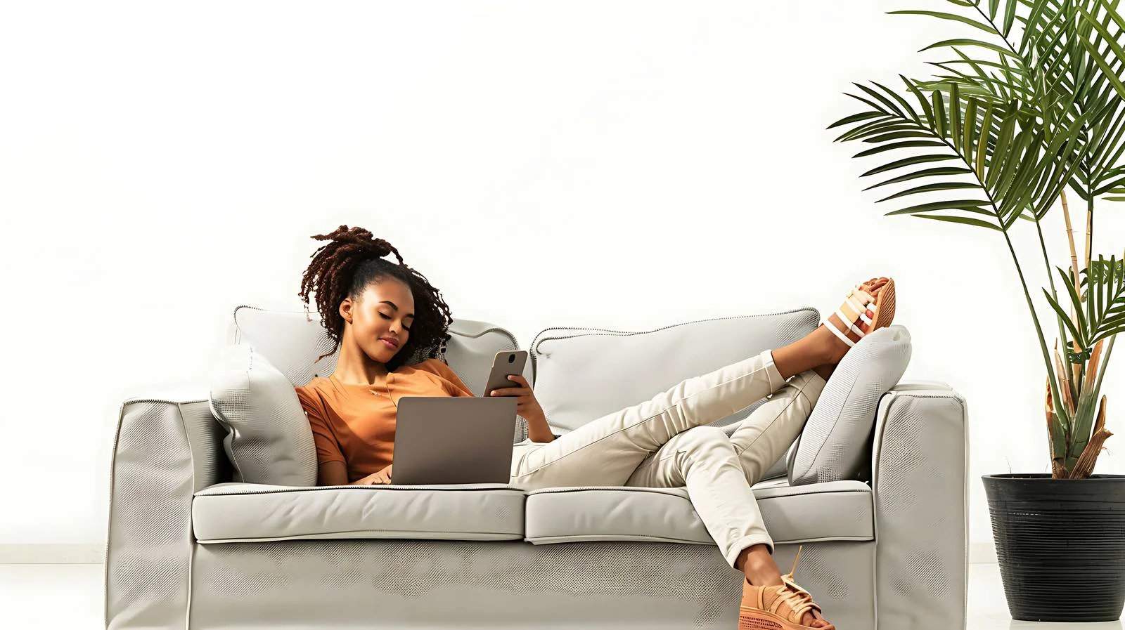 Relaxing on Terrace with Phone — free download from Dotvec