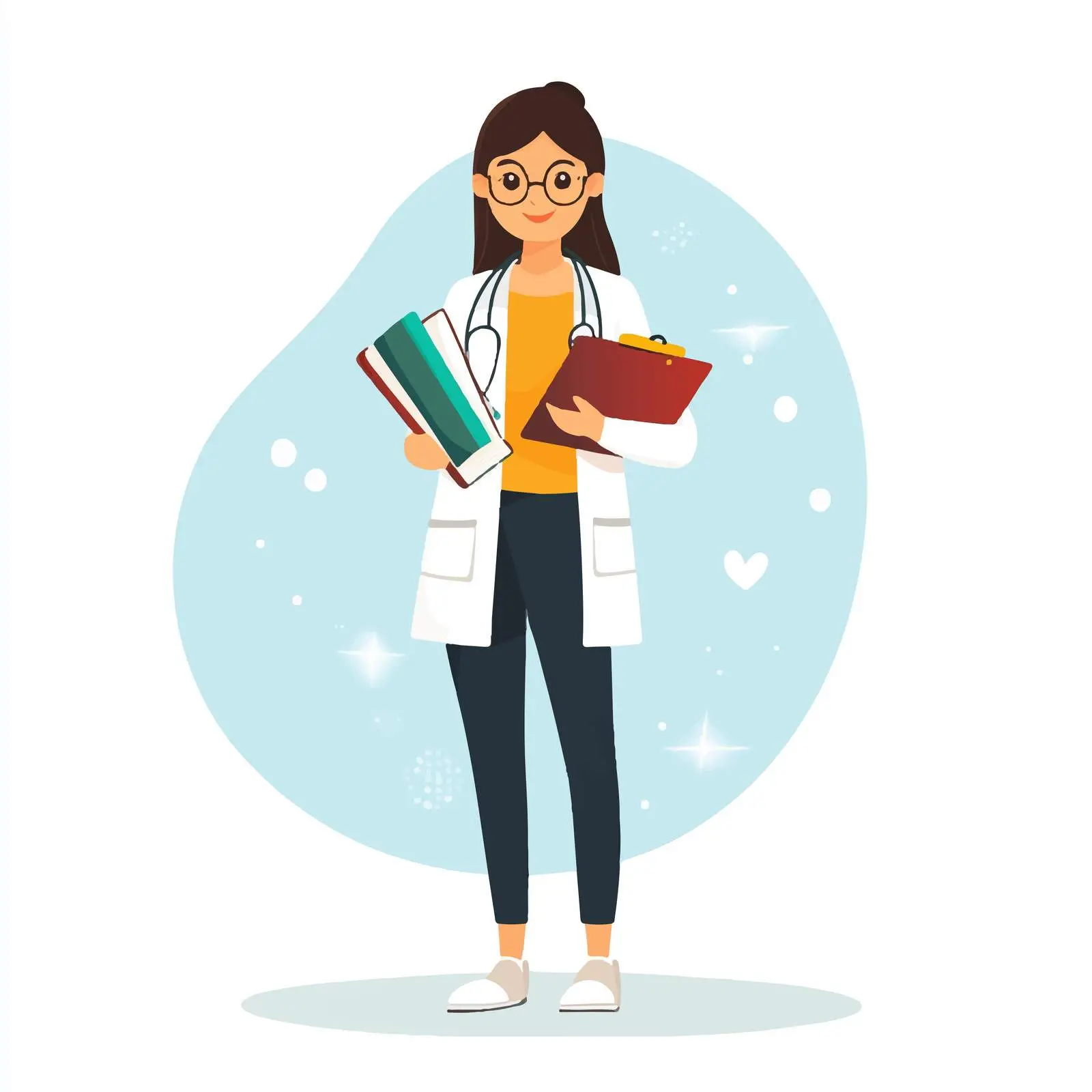 Young Female Medical Assistant with Clipboard and Books — free download from Dotvec