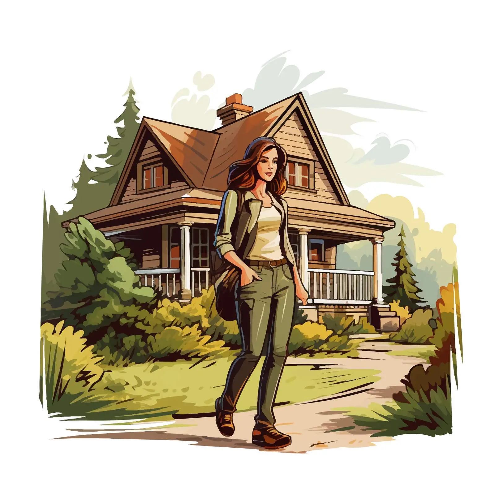 Young Woman Outside House Cartoon Vector Illustration — free download from Dotvec