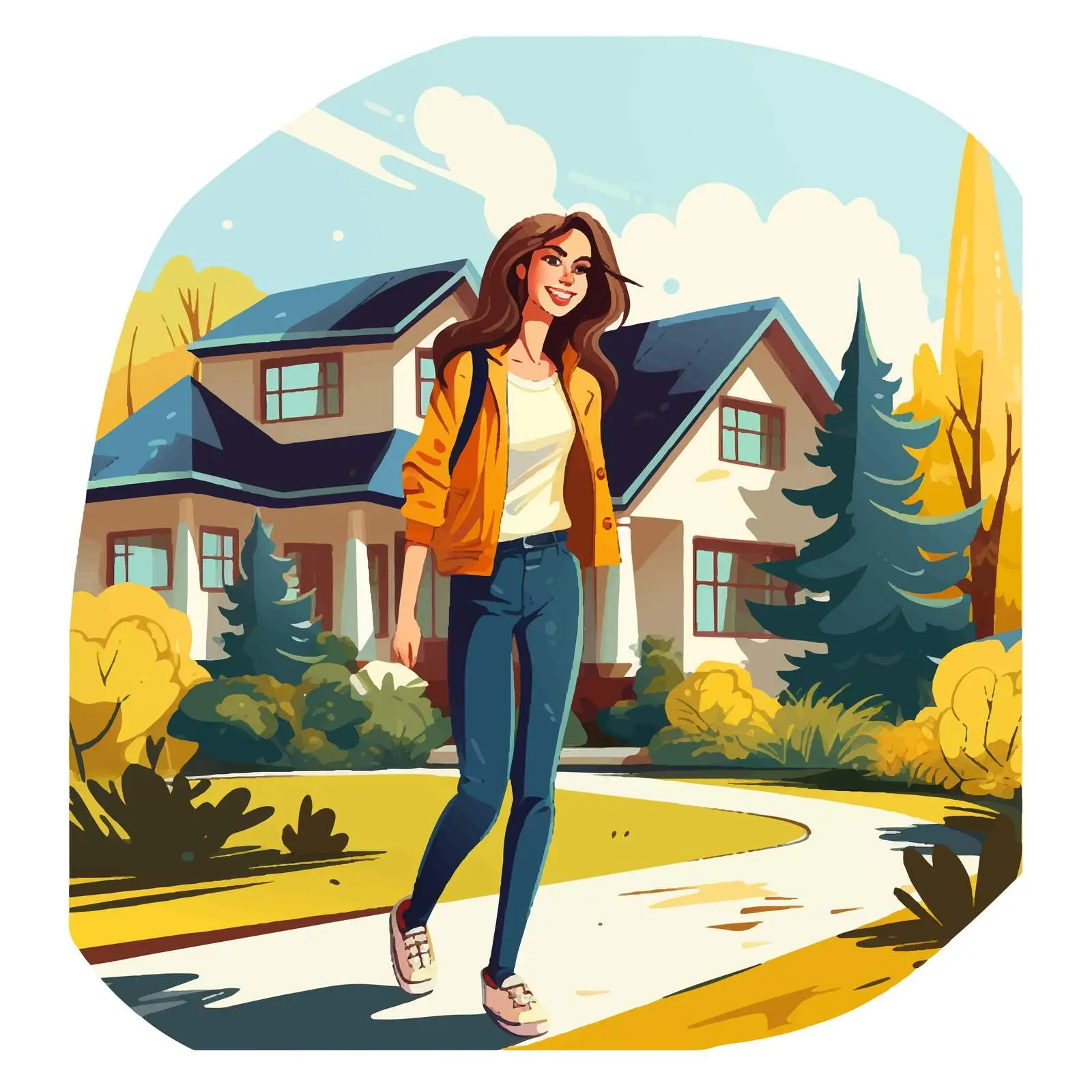 Young Woman Outside House Cartoon Vector Illustration — free download from Dotvec