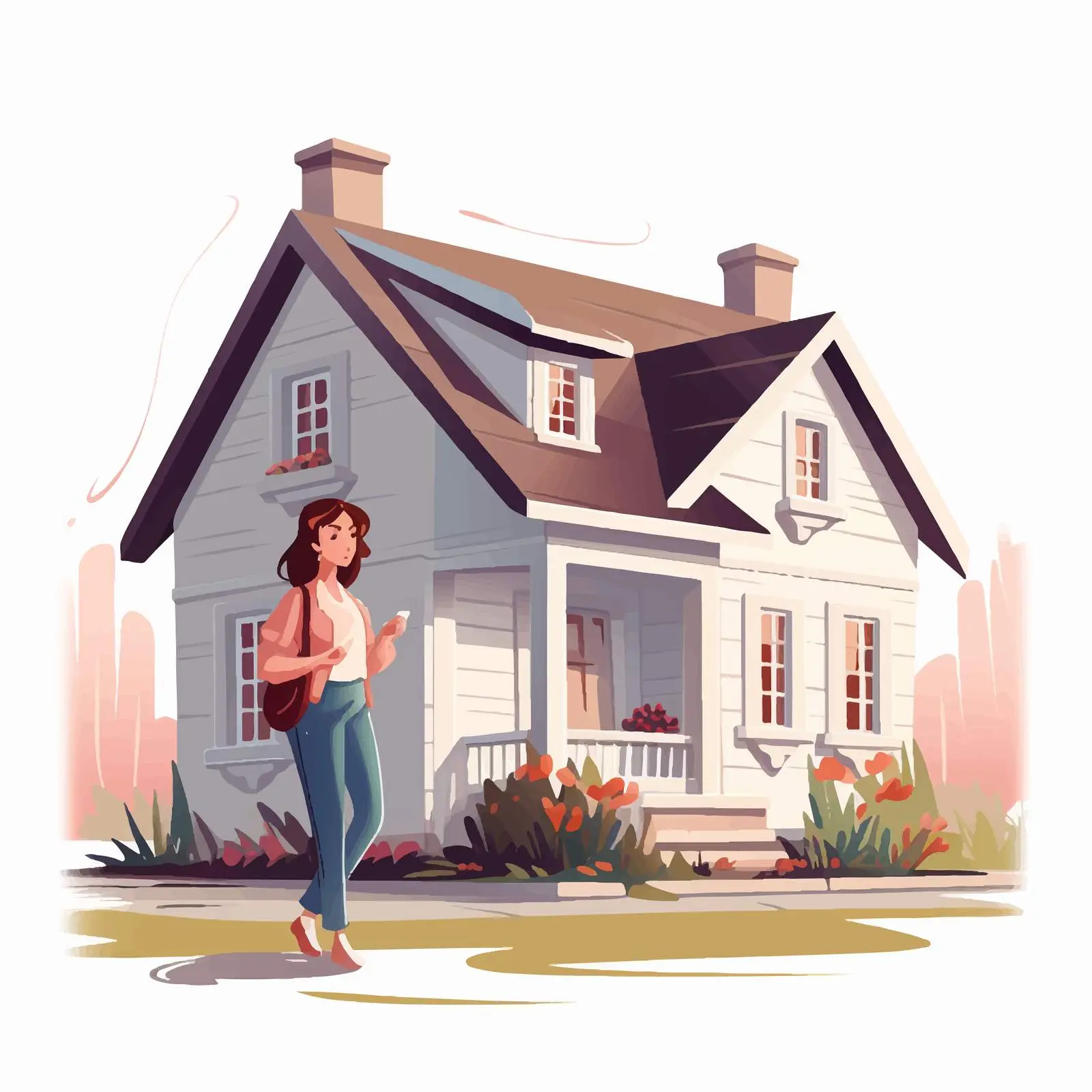 Young Woman Outside House Cartoon Vector Illustration – free porch image from Dotvec