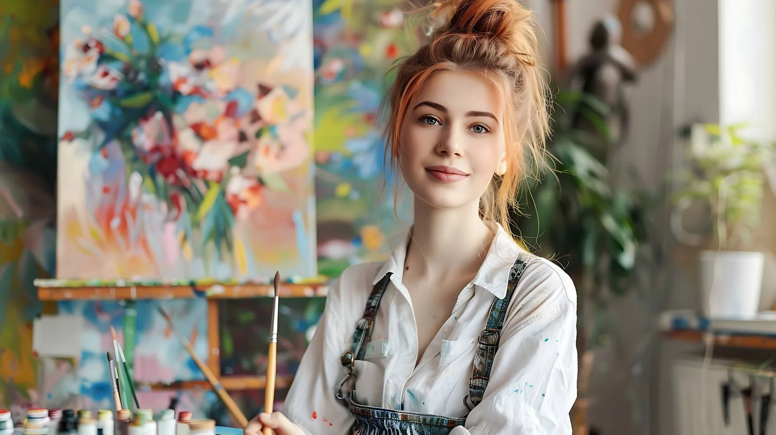 Creative young artist in her studio — free download from Dotvec