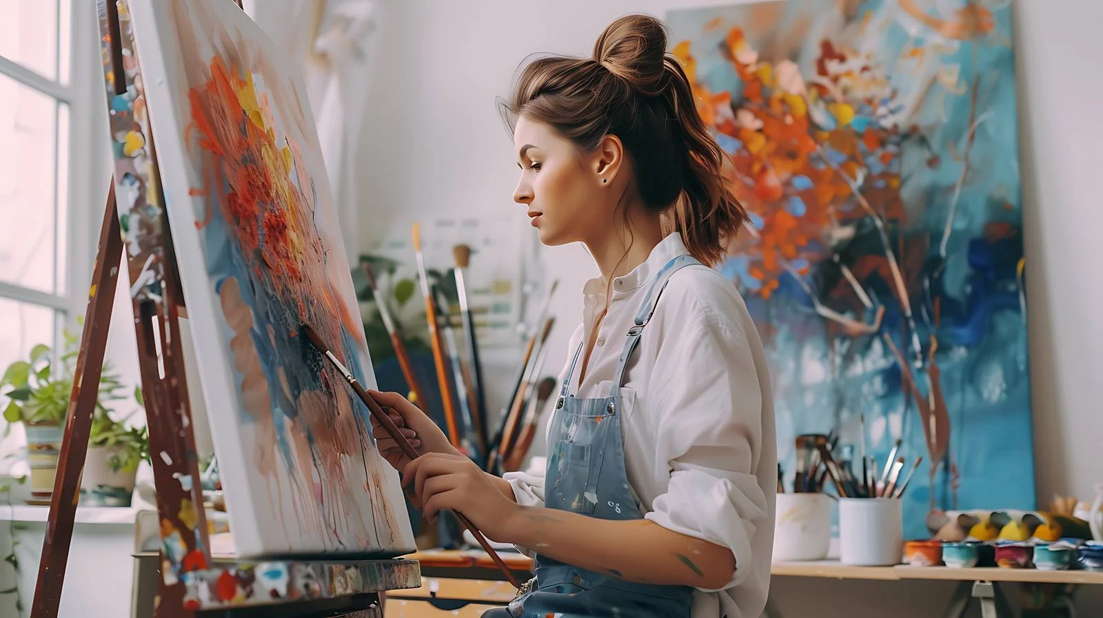 Creative young artist painting in isolated studio — free download from Dotvec